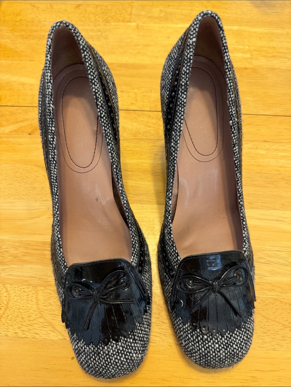 Nine West Womens Black & Gray Tweed Knot Detail Loafer Heels Sz 7.5